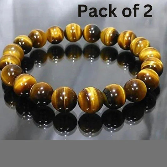 Mens Tiger Eye yellow crystal healing stone bracelet with polished beads, featuring a stretch design and natural gemstone appearance.