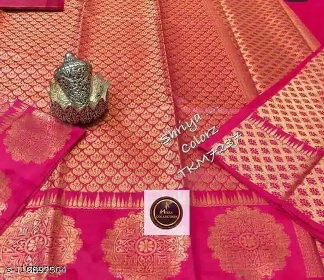 Pink Jacquard saree with matching blouse for women, 6.3 meters, featuring intricate woven patterns and elegant draping.