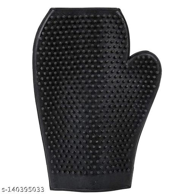 Black rubber pet bathing glove from 15929, designed for gentle pet grooming and bathing.