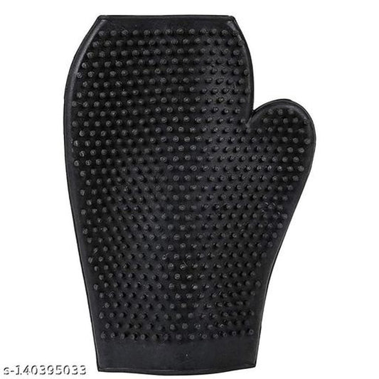 Black rubber pet bathing glove from 15929, designed for gentle pet grooming and bathing.