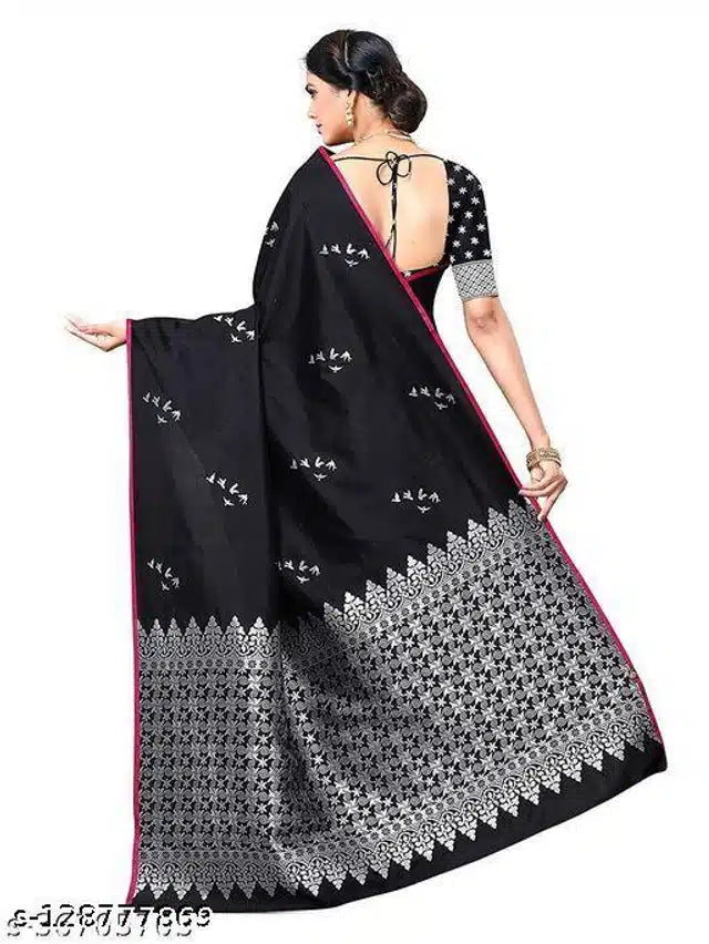 Black jacquard saree with matching blouse for women, 6.3 meters, featuring intricate weave and elegant design.