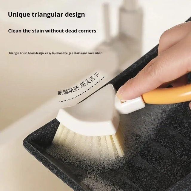 Pair of 19378 foldable triangular gap cleaning brushes with soap holders, designed for tight spaces and effective grime removal.