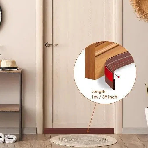 Self-adhesive wood floor transition strip tape by 22123, showing the adhesive side and wood finish surface for seamless flooring transition.