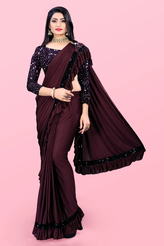 Maroon lycra blend solid saree for women, 6.3 meters, with draped fabric and elegant texture, from brand 6706.