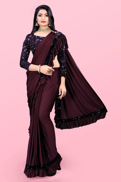 Maroon lycra blend solid saree for women, 6.3 meters, with draped fabric and elegant texture, from brand 6706.