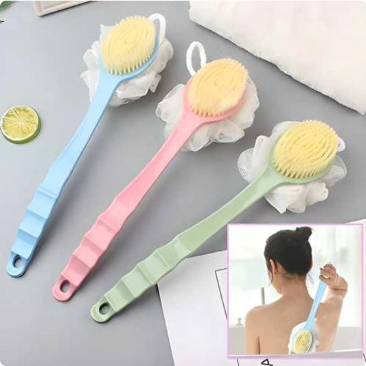 Pair of 19381 body bath brushes with long handles and loofah for deep cleaning and exfoliation during showering.