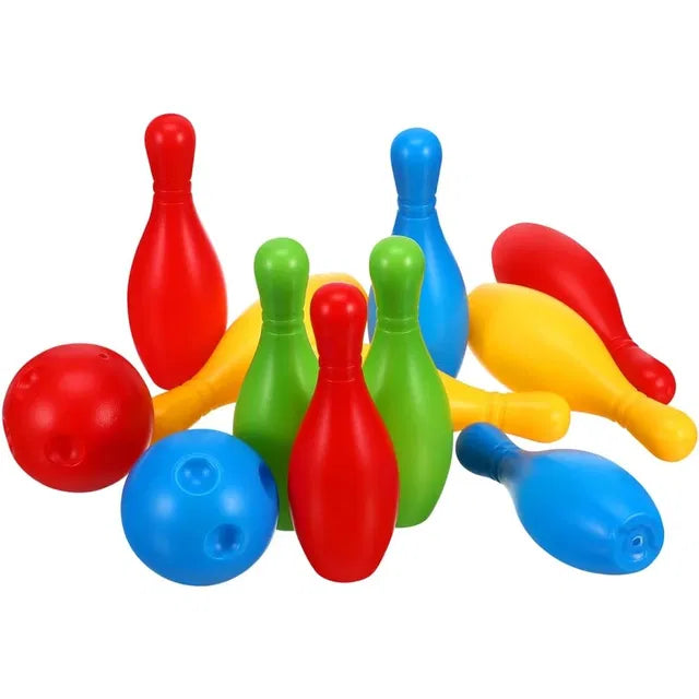 Two white bowling balls and ten pins arranged in a bowling set, featuring the 16703 brand, ready for game play.