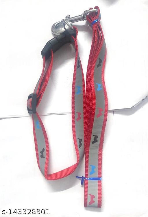 Multicolor nylon dog leash collar with adjustable strap and metal buckle, designed for pet comfort and safety.