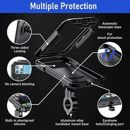 Waterproof mobile holder for cars, 22123 brand, securely holding a smartphone in a car dashboard mount.