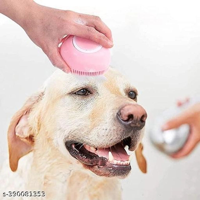 Multicolor silicone massage brush for pets, designed for gentle grooming and soothing pet massages.