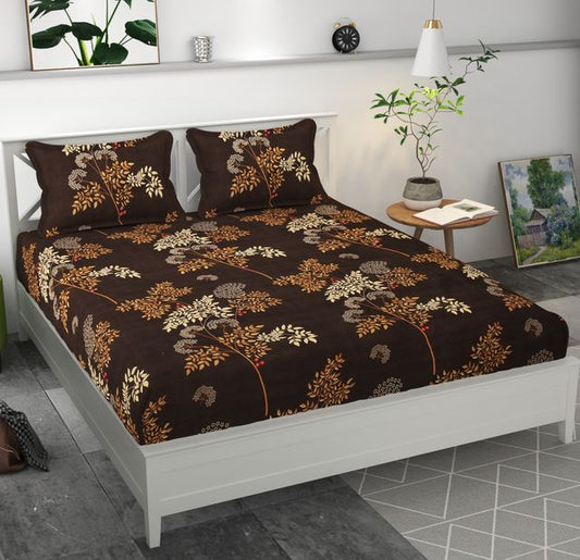Premium 19676 microfiber elastic fitted double bedsheet with two pillow covers, measuring 70x76 inches, in soft fabric.
