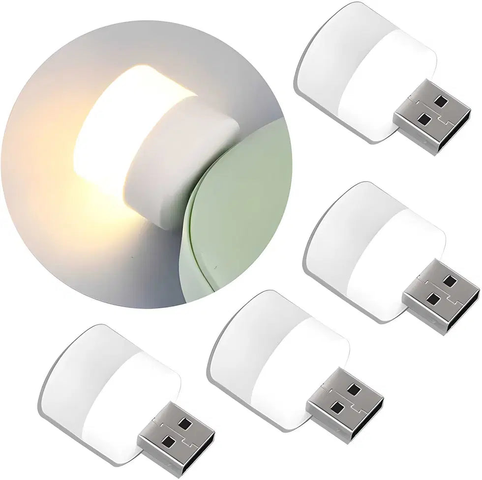 White USB night lights from 1238, plug-in LED night lights with a sleek design, shown plugged into an outlet.