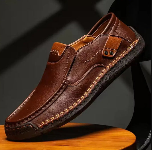 Brown men's semi-formal casual shoes with anti-skid soles from brand 34608, featuring a stylish and comfortable design.