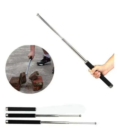 Personal Stick Security multitool walking stick with comfortable grip, foldable design, suitable for adults, with attached carrying bag.