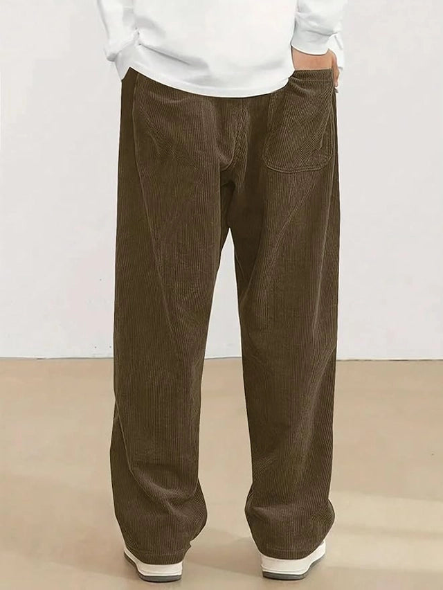 Boys corduroy casual pants by 25976 with loose fit wide leg design, elastic waistband, and drawstring for comfortable wear.