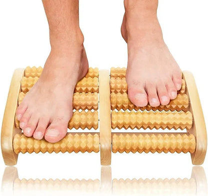 Wooden foot massage roller by 19357 with textured rollers for soothing foot massage and relief from foot fatigue.