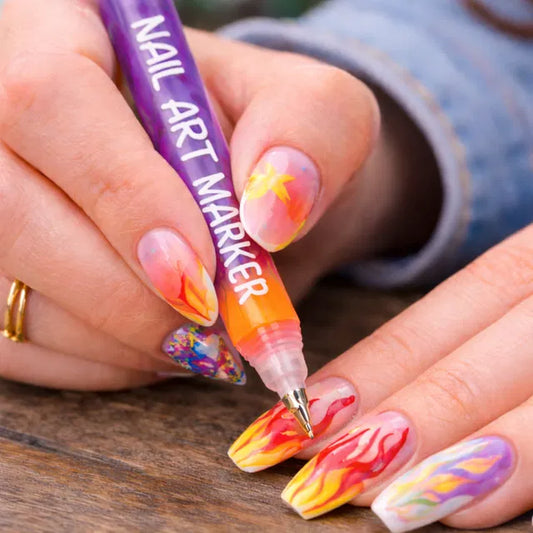 Colorful Nail Art Markers by 26041 for detailed nail designs, featuring vibrant ink tips and a sleek, portable design.