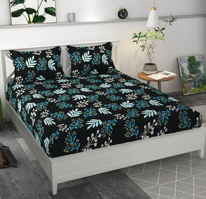 Premium 19676 microfiber fitted bedsheet with elastic edges and two matching pillow covers, size 70x76 inches.