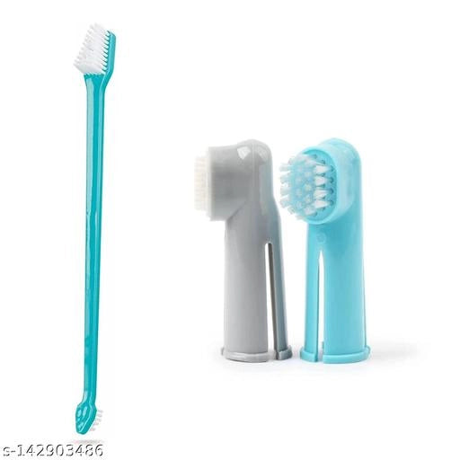 Colorful pet toothbrush made of ABS plastic, shown in a pack of two, designed for cleaning pets' teeth and oral care.