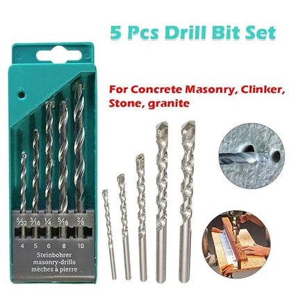 Set of 5 masonry drill bits for concrete and brick walls, brand 11798, suitable for drilling into tough masonry surfaces.