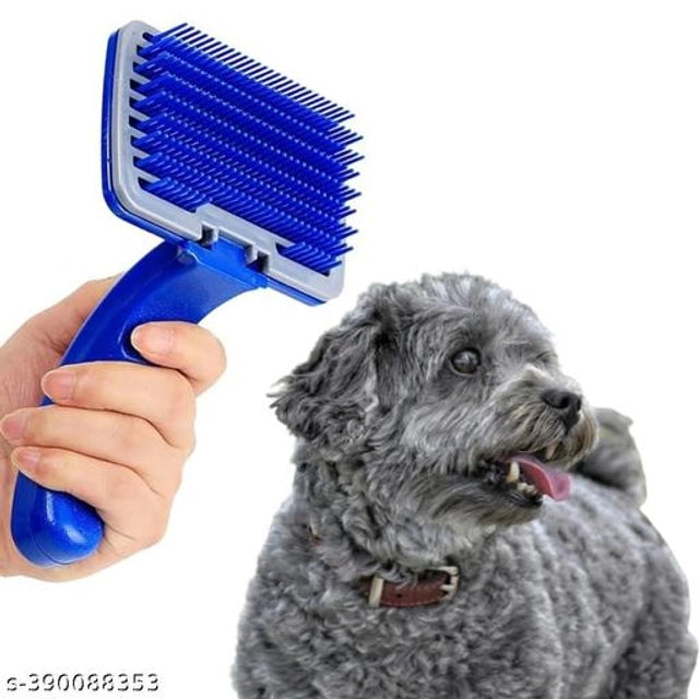 Multicolor ABS plastic slicker brush for pets, showing fine metal bristles and ergonomic handle for grooming.