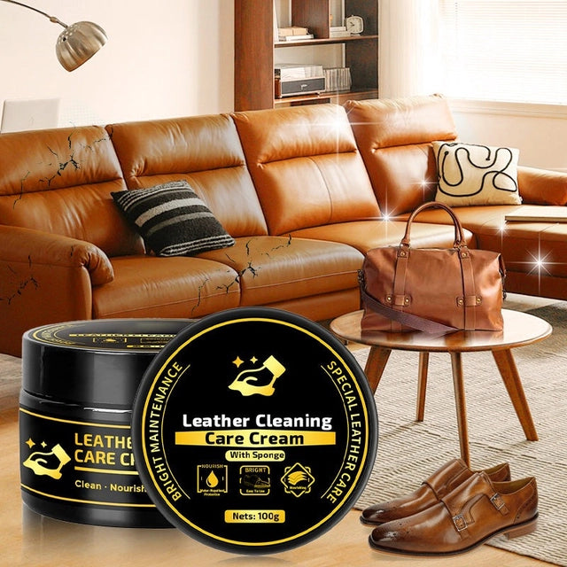 Pair of 35490 leather cleaning care cream sets in white containers, designed for cleaning and conditioning leather surfaces.