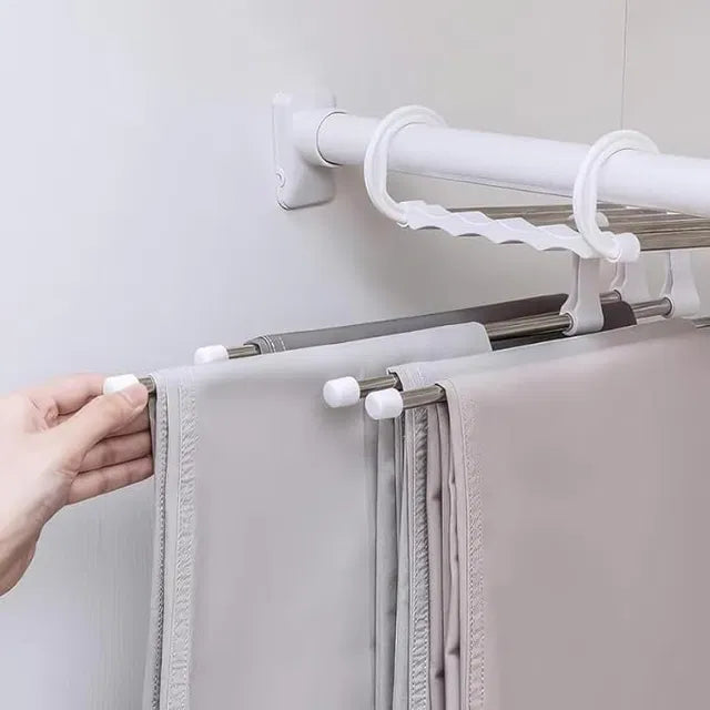 Stainless steel foldable clothes hangers with multi-layer design, versatile for hanging shirts, pants, and accessories.