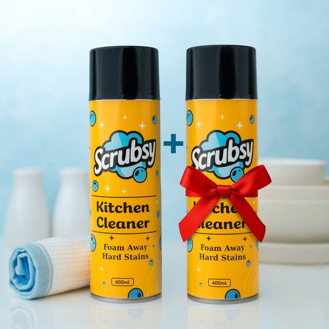 Complete kitchen cleaner and disinfectant spray from 18058, in a white bottle with blue label, designed for surface cleaning and disinfecting.