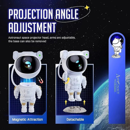 22927 Astronaut Galaxy Projector lamp with 360° magnetic head rotation and remote control, projecting starry galaxy patterns.