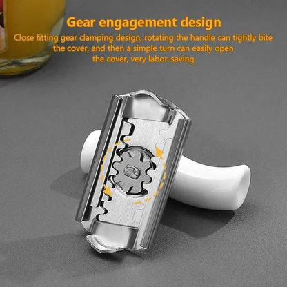 Manual can opener with bottle lid opener function, brand 4485, stainless steel handle, designed for easy opening of cans and bottles.