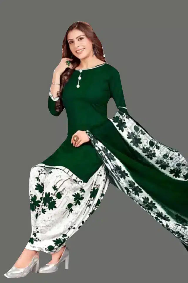 White and green crepe printed dress material for women and girls, unstitched suit fabric from 9444 brand.