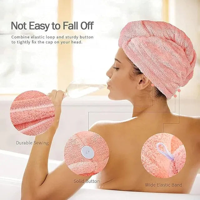 Ultra-soft coral fleece hair drying cap with cloud texture, designed for gentle, quick-drying hair care from 26072.