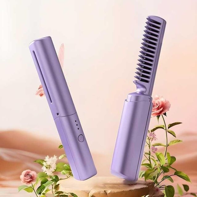 Portable Meneflix mini cordless hair straightener with adjustable hot comb, compact design, perfect for travel and quick styling.