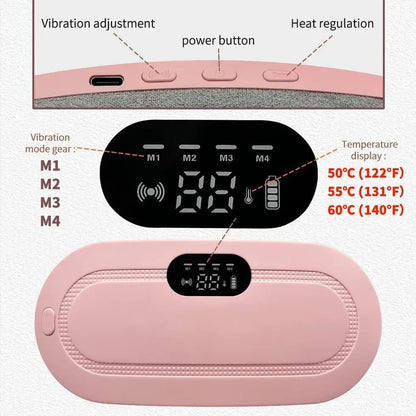 Portable cordless electric heating pad for menstrual relief, compact and lightweight with adjustable heat settings.