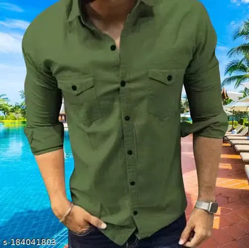 Men's cotton blend full-sleeve shirts with double pockets, pack of 2 by 6824, shown in a casual shirt style.