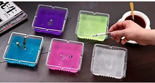 Disposable smokeless cigarette ashtray by 19333, odorless, compact design, shown with cigarette butts inside, pack of five.