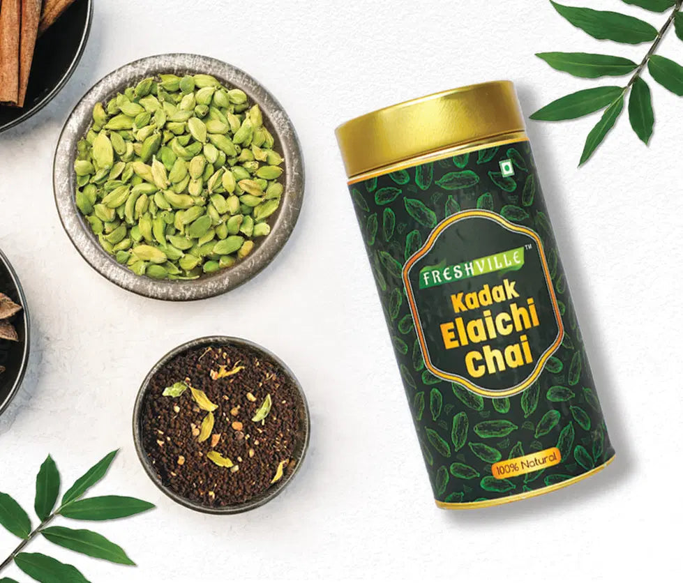 Freshville Kadak Elaichi Chai tea pot from 34136, featuring a traditional design with a spout, handle, and decorative patterns.