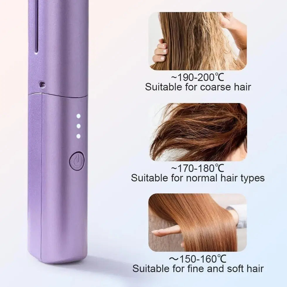 1238 Meneflix portable mini hair straightener and hot comb, cordless rechargeable adjustable styling tool, compact for easy use.
