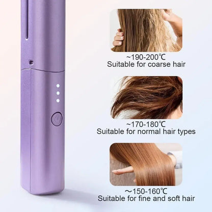 1238 Meneflix portable mini hair straightener and hot comb, cordless rechargeable adjustable styling tool, compact for easy use.