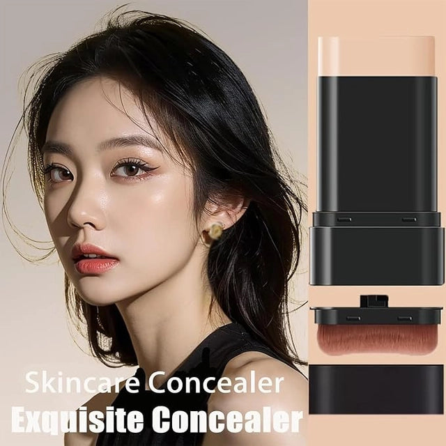 Korean 2-in-1 Glass Skin Foundation Stick by 18057 showing the sleek beige stick with product packaging.