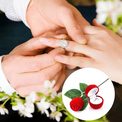 Valentine Special adjustable proposal ring with velvet red rose design, alloy and crystal, platinum plated for a romantic look.