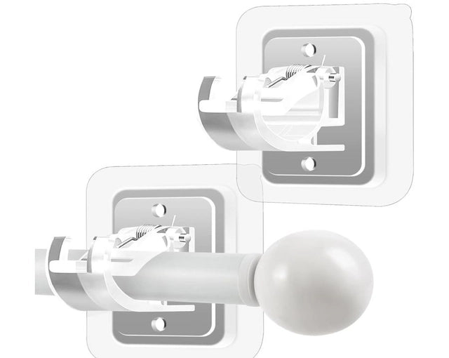 Pack of four 18279 self-adhesive curtain rod holders, easy-to-install no-drill brackets for curtain rods and accessories.
