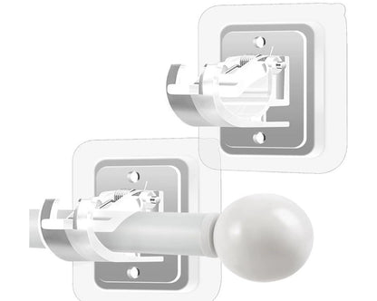 Pack of four 18279 self-adhesive curtain rod holders, easy-to-install no-drill brackets for curtain rods and accessories.