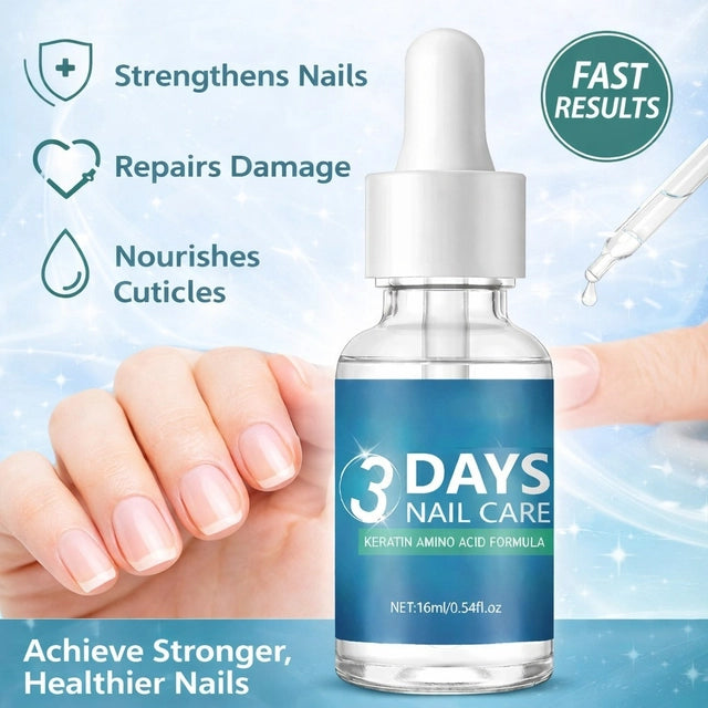 High gloss nourishing nail oil from brand 35490, showing two bottles with shiny, smooth nails and applicator brush.