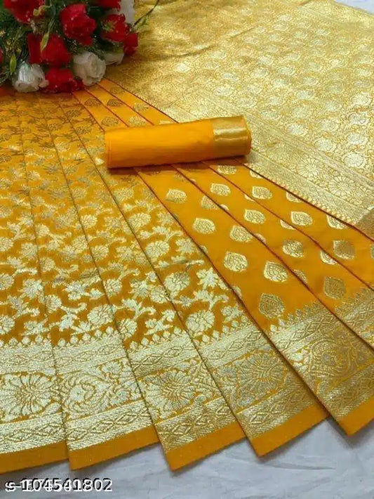 Purple Banarasi Silk Saree with intricate gold zari work and matching blouse for women, 6.3 meters length.