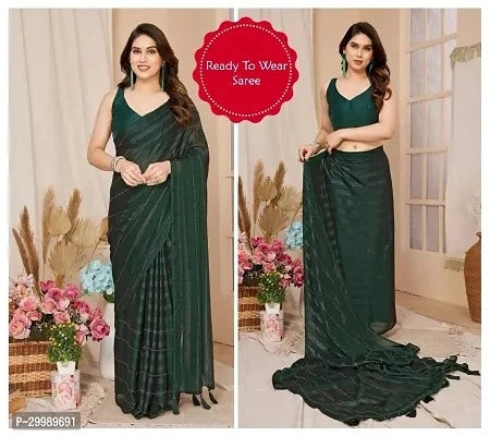 Bottle green Georgette striped saree for women, 6.3 meters, featuring elegant drape and stylish design by 6706 brand.