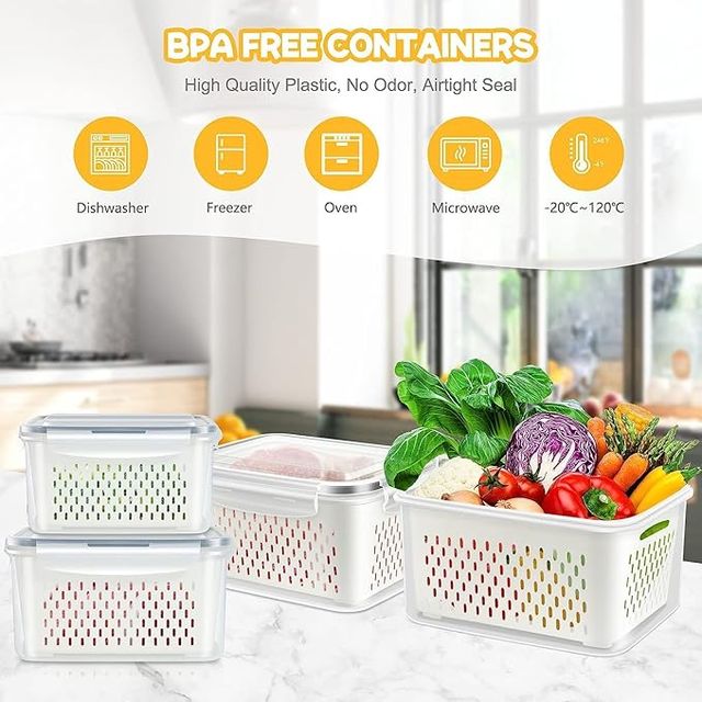 Set of two 31154 fridge storage containers, clear plastic boxes for organized food storage in the refrigerator.