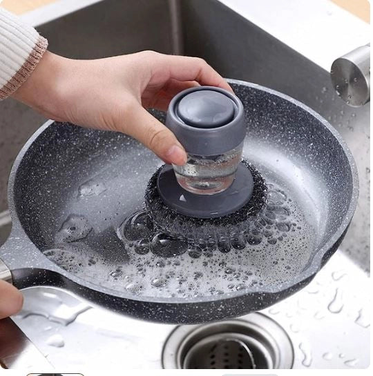 Pair of 18279 2-in-1 liquid soap dispensing brushes with integrated soap holders, featuring sleek design and functional sponges.