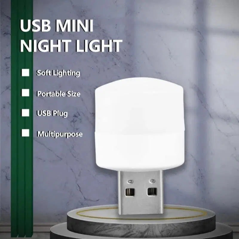 White USB night light by 1238, plug-in LED night light for easy bedside or hallway lighting, with a compact design.