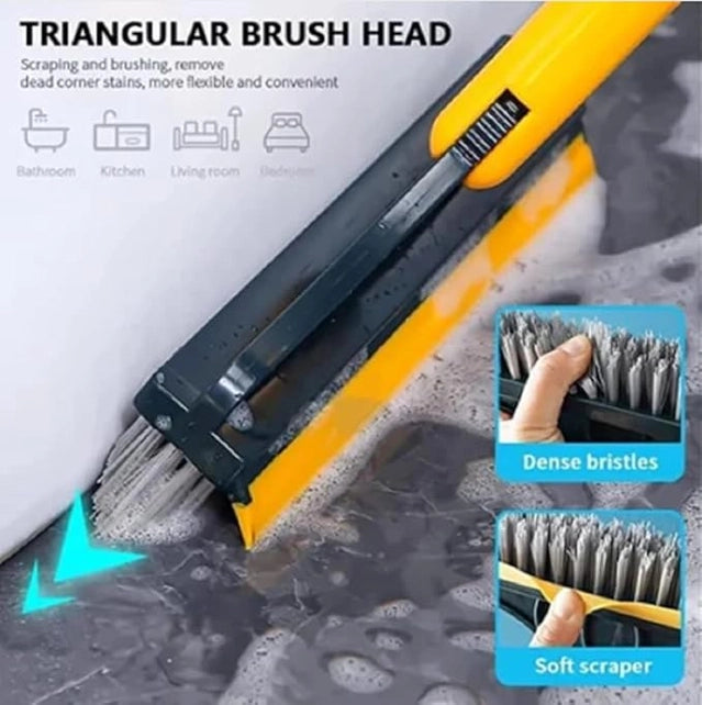 Two-in-one floor scrub and cleaning brush wiper with ergonomic handle, ideal for scrubbing and wiping hard floors.